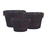 Kaloriko Jeu de 3 paniers empilables en Saule Marron foncé pour Bois de Chauffage, bûches, granulés et Rangement intérieur extérieur, poignées Corde, Style Rustique pour cheminée, poêle, Salon Hiver