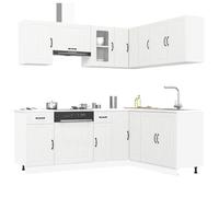 Kaloriko Kalmar Lot de 11 armoires de cuisine en bois blanc avec grand espace de rangement et pieds réglables pour cuisine, composé d'une armoire suspendue, d'une armoire basse, d'une armoire d'angle