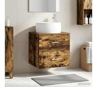 Kaloriko Lavabo mural avec lavabo, chêne fumé, 49,5 x 44,5 x 66 cm, meuble de salle de bain avec 2 tiroirs, espace de rangement et fonction de vidange rapide, pour salle de bain et WC