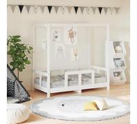 Kaloriko Lit pour enfant blanc en pin massif - 70 x 140 cm - Lit à baldaquin avec sommier à lattes pour tout-petits de 18 mois à 4 ans - Lit à barreaux stable pour chambre d'enfant et chambre à