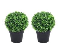 Kaloriko Lot de 2 buissons artificiels en forme de boule - Vert - 32 cm - Avec pot - En polyéthylène - Pour salon, bureau, balcon, jardin, décoration, brise-vue et utilisation intérieure et extérieure