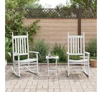 Kaloriko Lot de 2 chaises à bascule blanches en bois massif de peuplier avec table pliante ergonomique pour balcon, terrasse, salon, durable, confortable, idéal pour se détendre et lire