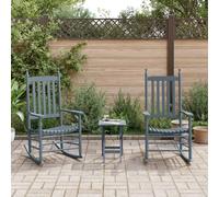 Kaloriko Lot de 2 chaises à bascule grises avec table pliante en bois massif de peuplier ergonomiques avec accoudoirs et dossier, idéales pour terrasse, balcon, salon pour se détendre et lire