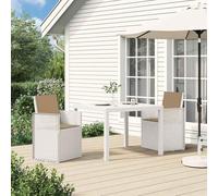 Kaloriko Lot de 2 chaises de salle à manger de jardin, blanches et taupe, en polypropylène, résistantes aux intempéries, pliantes, avec accoudoirs et dossier, pour balcon, terrasse, extérieur, détente