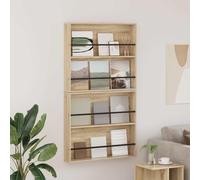 Kaloriko Lot de 2 étagères à revues en chêne Sonoma - 80 x 12 x 70 cm - Montage mural avec étagères réglables - Peu encombrant - Pratique pour salon, bureau, coin lecture, ordre et rangement