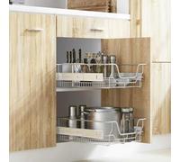 Kaloriko Lot de 2 paniers de cuisine extensibles, argentés, 45 cm, fil d'acier chromé poli, organisateur de rangement, porte-couverts et porte-ustensiles pour cuisine