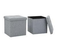 Kaloriko Lot de 2 tabourets avec espace de rangement, gris clair, aspect lin, 38 x 38 x 38 cm, pliables, peu encombrants, pour salon, bureau, balcon, camping, avec rembourrage confortable et couvercle