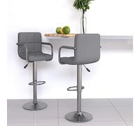 Kaloriko Lot de 2 tabourets de Bar Gris Similicuir, Chaise Fauteuil siège Mange Debout pivotant réglable en Hauteur, accoudoirs, Repose Pied, comptoir Cuisine Salle à Manger îlot Central