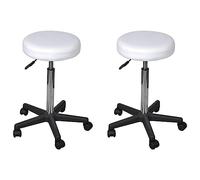 Kaloriko Lot de 2 tabourets de bureau en cuir synthétique blanc avec vérin à gaz 35,5 x 64-84 cm Hauteur réglable et avec roulettes pour bureau et bureau à domicile Ergonomique et rotatif