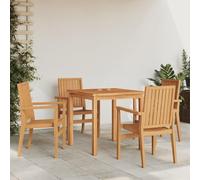 Kaloriko Lot de 4 chaises de jardin empilables en teck massif - 56,5 x 57,5 x 91 cm - Avec accoudoirs et dossier - Idéal pour balcon, terrasse, extérieur - Peu encombrant et confortable