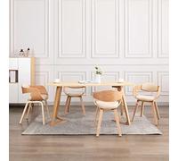 Kaloriko Lot de 4 chaises de salle à manger en bois de buyer avec revêtement en cuir synthétique, rembourrées et ergonomiques, couleur crème, avec accoudoirs, cadre en bois robuste, confortables pour