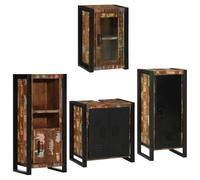Kaloriko Lot de 4 meubles de salle de bain multicolores en bois massif vieilli avec cadre en métal, ensemble complet avec lavabo, étagère, armoire haute et miroir, peu encombrant, pour toilettes