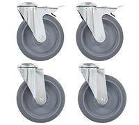 Kaloriko Lot de 4 roulettes pivotantes avec trou de boulon 125 mm en TPR et fer galvanisé, avec double frein, idéal pour chariot élévateur, diable, atelier, chariot de transport et utilisation