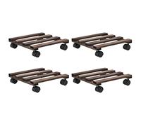 Kaloriko Lot de 4 supports à plantes avec roulettes en bois de cèdre - 25 x 25 cm - Charge maximale de 3 kg - Peu encombrant - Mobile - Pour jardin, balcon, intérieur et extérieur