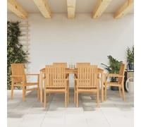 Kaloriko Lot de 6 chaises de jardin empilables en teck massif - 56,5 x 57,5 x 91 cm - Avec accoudoirs et dossier - Pour terrasse, balcon, extérieur - Hauteur d'assise confortable - Design stable