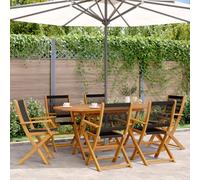 Kaloriko Lot de 6 chaises de jardin pliantes, noires, en bois d'acacia massif, avec accoudoirs, 54 x 57 x 91 cm, à dossier haut, pour balcon, terrasse, extérieur, stables et peu encombrantes, pour se
