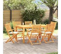 Kaloriko Lot de 6 chaises pliantes blanches en bois d'acacia massif - 49 x 57,5 x 92 cm - Chaise de jardin avec rembourrage et dossier - Pour terrasse, balcon, extérieur - Confortable et rangement peu