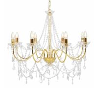 Kaloriko Lustre Suspension doré avec Perles acryliques, 8 Ampoules E14, luminaire Plafond 230 V, diamètre 80 cm pour Salon Salle a Manger Chambre, Decoration Interieur Moderne Vintage