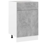 Kaloriko Lyon Armoire basse à tiroirs gris béton 50 x 46 x 81,5 cm en bois avec tiroir et porte, autonome, avec étagère, espace de rangement pour cuisine, cave et salon, idée de rangement compacte