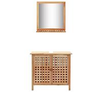Kaloriko Meuble de lavabo avec miroir en bois de noyer massif, ensemble de salle de bain avec espace de rangement, étagère et étagère, peu encombrant, pour WC et buanderie, kit complet pour meubles de