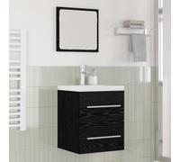 Kaloriko Meuble de lavabo avec tiroirs, noir, 42 x 39 x 52 cm, bois et céramique, montage mural, meuble de salle de bain avec espace de rangement, commode pour salle de bain, armoire de salle de bain