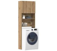 Kaloriko Meuble de Machine à Laver chêne Artisanal en Bois d ingénierie, 64 x 24 x 190 cm, Meuble buanderie avec 2 Portes, 2 Compartiments Ouverts pour Accessoire Piece detachee Rechange Tuyau Filtre