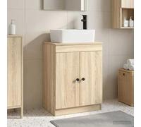 Kaloriko Meuble de Salle de Bain avec lavabo en Bois d'ingénierie Chêne Sonoma 54 x 35 x 83 cm avec Rangement sous évier, étagère, Porte en métal Noir pour Espace optimisé