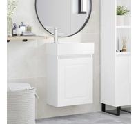 Kaloriko Meuble de salle de bain avec lavabo en céramique blanche et robinet mitigeur, 45,5 x 22,5 x 84 cm, montage mural, avec espace de rangement, porte réversible, armoire de salle de bain moderne