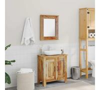 Kaloriko Meuble de Salle de Bain en Bois Massif de manguier avec Miroir encadré, Armoire de Toilette 60x30x60 cm, Rangement Mural avec Porte, tiroir, Vasque, Design Vintage Complet Compact