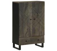 Kaloriko Meuble haut en bois de manguier massif 60 x 33 x 100 cm avec pieds en métal, armoire de rangement avec porte pour salon, chambre à coucher, bureau, buffet moderne avec rangement et étagère