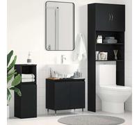Kaloriko Meuble lavabo chêne Noir 58 x 33 x 60 cm avec Portes affleurantes Pieds Acier Design Moderne pour Salle de Bain Rangement sous Vasque Fonctionnel