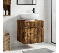 Kaloriko Meuble lavabo Mural en Bois d'ingénierie chêne fumé 49 x 44,5 x 66,5 cm avec Grand Rangement tiroirs Compact pour Salle de Bain contemporaine Suspendu