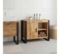 Kaloriko Meuble lavabo sous évier Marron en Bois de Mangue Massif avec Cadre en Fer 71 x 33 x 58 cm, Armoire de Rangement avec Porte et étagère, Meuble Vasque idéal Salle de Bain, buanderie, Toilette