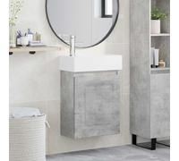 Kaloriko Meuble lavabo Suspendu Gris béton avec Robinet mélangeur, Vasque en céramique, Rangement tiroir, Porte réversible, aménagement Mural pour Salle de Bain Moderne