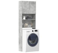 Kaloriko Meuble Machine à Laver Gris béton en Bois d ingénierie, 64 x 24 x 190 cm, 2 Portes, 2 Compartiments Ouverts, Rangement buanderie, Accessoire Piece detachee Rechange, Support Socle Universel