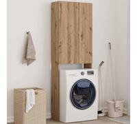 Kaloriko Meuble pour Machine à Laver chêne Artisanal, Bois d ingenerie, 64 x 25,5 x 190 cm, 3 Compartiments, Rangement buanderie, Accessoire Piece detachee Rechange pour Lavage et Entretien