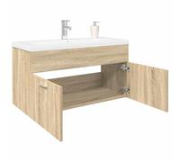 Kaloriko Meuble sous lavabo avec bac encastré, chêne Sonoma, 90 x 38,5 x 46 cm, montage mural, peu encombrant, espace de rangement, organisateur de salle de bain, tiroir, étagère