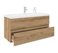 Kaloriko Meuble sous lavabo avec lavabo encastré et robinet en chêne Artisan - 100 x 38,5 x 45 cm - Avec tiroir de rangement - Bonde pop-up pour salle de bain et WC d'invités
