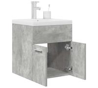 Kaloriko Meuble sous lavabo gris béton avec lavabo encastré et robinet, armoire de salle de bain en bois avec espace de rangement, montage mural, peu encombrant, kit complet pour toilettes d'invités