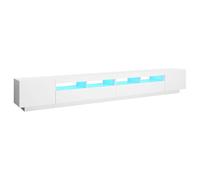 Kaloriko Meuble TV Blanc 300x35x40 cm avec lumières LED RVB intégré, Rangement Multiple avec tiroirs, niches et Compartiments, Support pour télévision et appareils multimédia