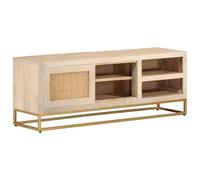 Kaloriko Meuble TV Bois Massif de manguier et Fer 110x30x40 cm avec Rangement spacieux Armoire casier Buffet Commode pour Salon Chambre Bureau
