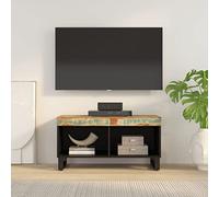 Kaloriko Meuble TV en bois recy vec pieds en fer 85 x 33 x 43,5 cm, espace de rangement spacieux avec tiroir, rabat et gestion des câbles, buffet bas pour salon, bureau, home cinéma, jeux