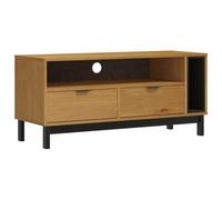 Kaloriko Meuble TV FLAM en Bois Massif de pin Finition chêne 110x40x50 cm avec 2 tiroirs 2 Compartiments Rangement Salon séjour Support télévision Robuste et Fonctionnel
