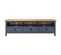 Kaloriko Meuble TV Hill Range Gris en Bois de pin Massif 158x40x47 cm avec 3 étagères 3 tiroirs Rangement pour Salon séjour Bureau Design élégant