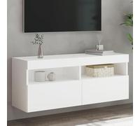 Kaloriko Meuble TV Mural Blanc avec lumières LED RVB 100x30x40 cm, Rangement Suspendu Design pour Salon séjour Chambre, Support écran, Compartiment et Niche Fonctionnels