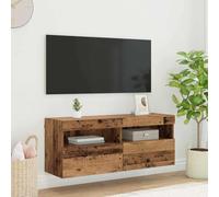 Kaloriko Meuble TV Mural Bois Ancien en Bois d'ingénierie 100 x 30 x 40 cm avec Étagères, Portes à Charnières, LED Intégrées pour Salon, Bureau ou Chambre, Rangement Organisé et Design Épuré