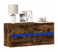 Kaloriko Meuble TV Mural en Bois d'ingénierie chêne fumé 100x31x45 cm avec 4 tiroirs Lumineux LED RGB Suspendu Design pour Salon séjour Chambre Bureau Rangement organisé