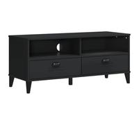 Kaloriko Meuble TV VIKEN Noir en Bois d'ingénierie 106x40x46,5 cm avec 2 tiroirs, 2 Compartiments Ouverts, poignée Plastique, Rangement spacieux pour Salon séjour Bureau Design Industriel