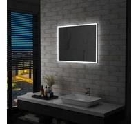 Kaloriko Miroir mural de salle de bain avec LED, 80 x 60 cm, cadre en aluminium, sans cadre, éclairage pour maquillage, cosmétiques, grossissant, moderne, idéal pour couloir, chambre à coucher, salon