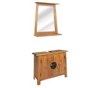 Kaloriko Mobilier de Salle de Bain en Bois de pin Massif Meuble-lavabo 70x32x63 cm avec Miroir 70x12x77 cm Ensemble Vintage Facile à Assembler Rangement Mural pour Salle de Bain